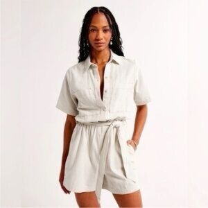 NWT Abercrombie & Fitch Beige Linen Blend Utility Romper XLP